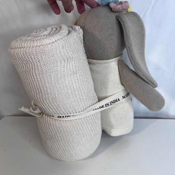 Buddy Set NWT Knitted Stuffed Bunny Rabbit w/ Blanket Made in India Nursery Baby - Picture 9 of 10